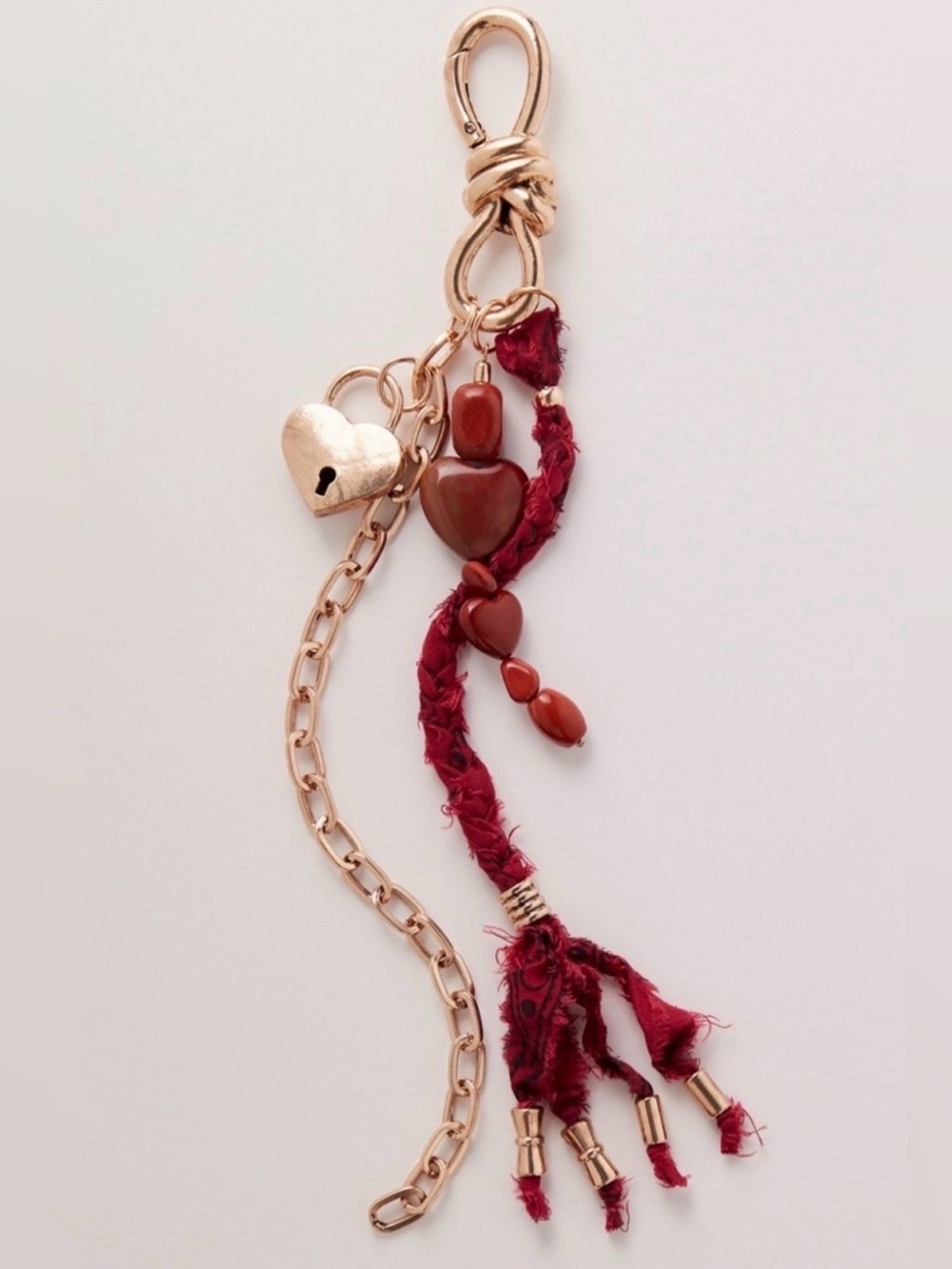 Free People Semi Precious Charmed Strand Bag Charm- burnt red🔥